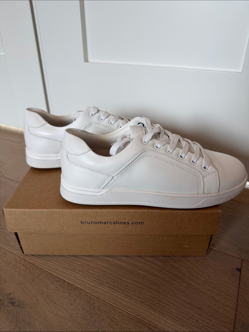 Bruno Marc White Leather Low-Top Sneakers